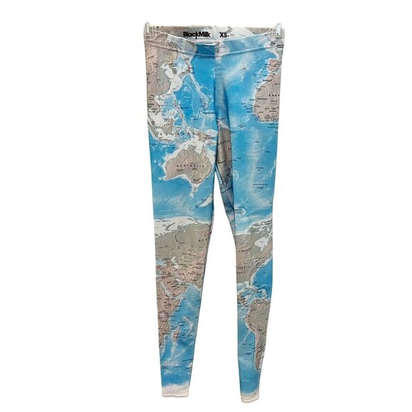 Black Milk World Map Geography AOP Print Leggings Blue Tumblr - Size XS - Picture 1 of 8